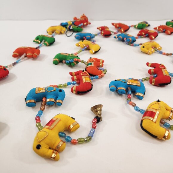 Fabric Elephant Garland Lot of 3 Bells Colorful Bright Chimes Indian Decoration - Picture 7 of 9